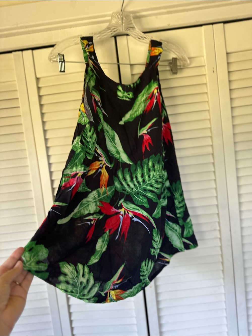 Hibiscus Collection Hawaiian Sundress in Black with Green & Red Leaf Print - Picture 3 of 4